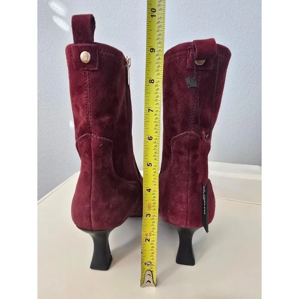Tahari Sonira Genuine Suede Ankle Boots Burgundy Kitten Heel 6.5 Luxe Leather